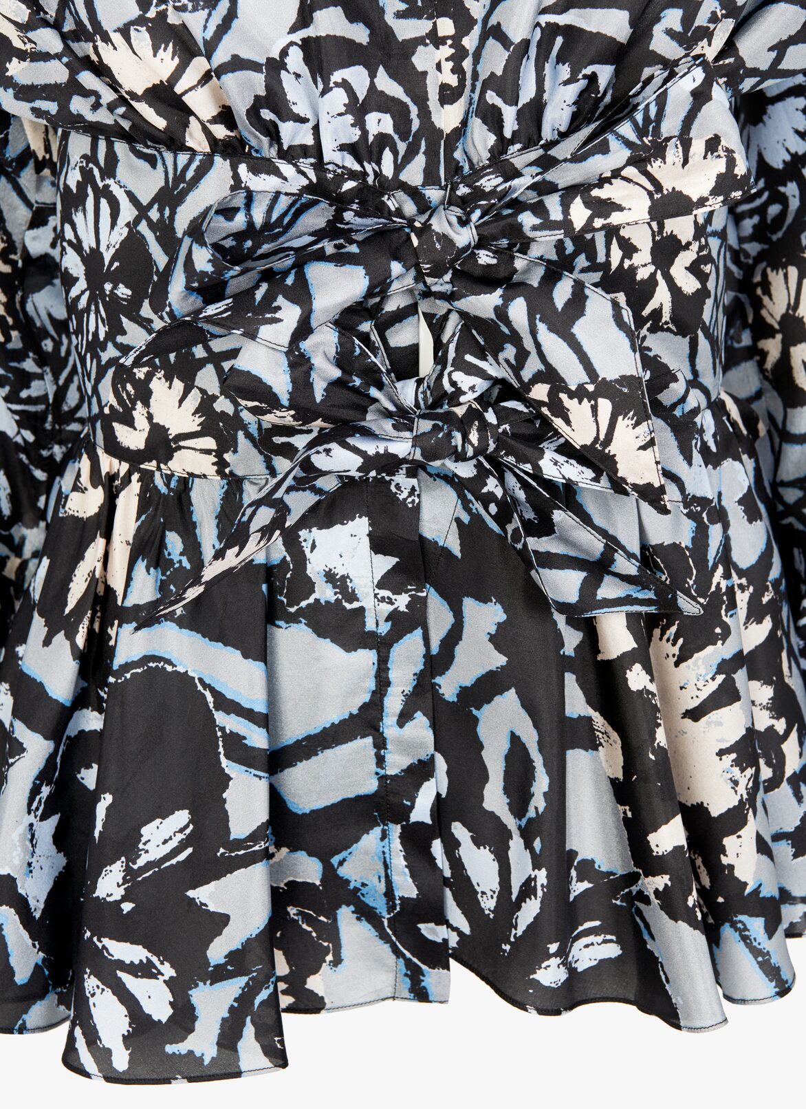 Cinched printed habotai silk shirt  ALAÏA BLACK/BLUE CINCHED PRINTED HABOTAI SILK SHIRT
